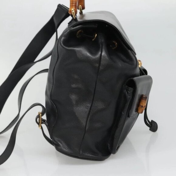 GUCCI Bamboo Backpack Leather Black Gold - Picture 4 of 15